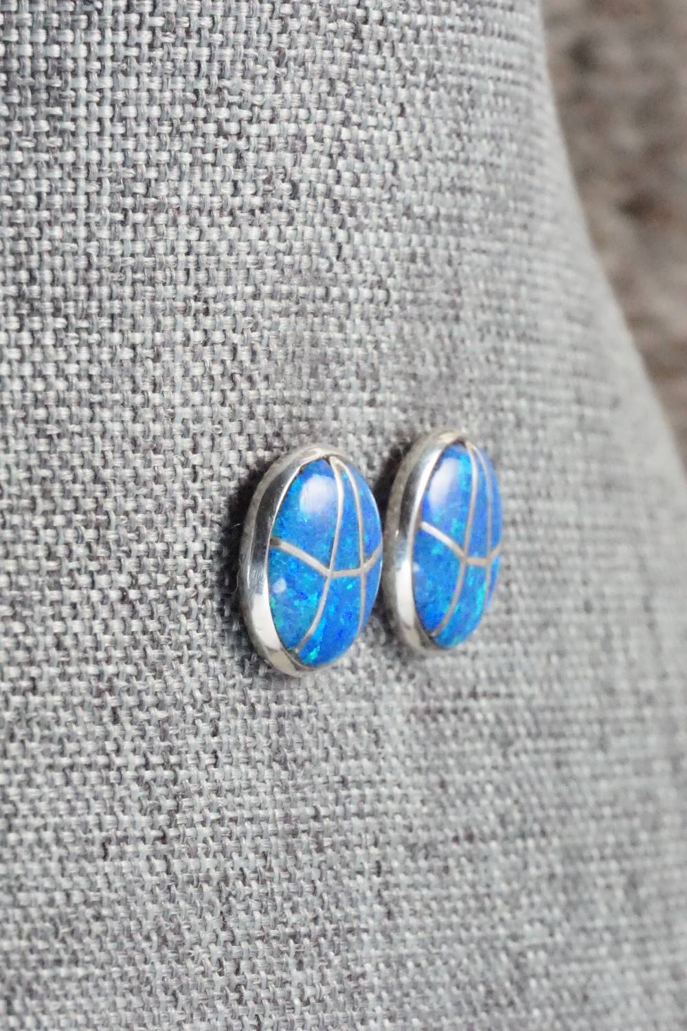 Opal & Sterling Silver Inlay Earrings - Laurie Kallestewa