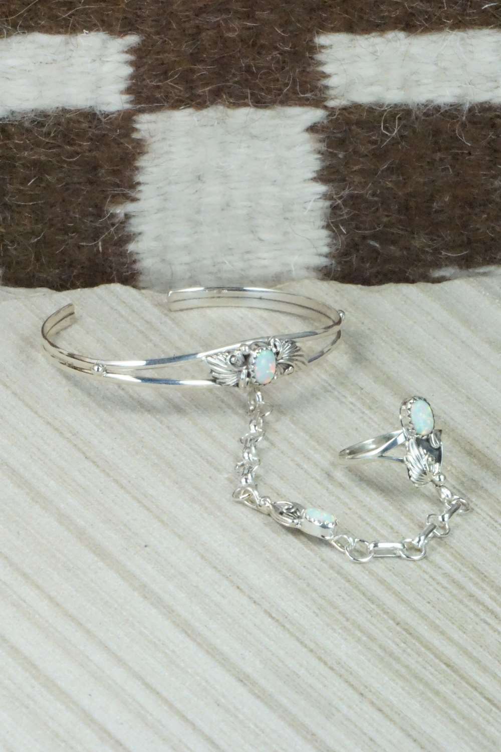Opal & Sterling Silver Princess Bracelet & Ring - Size 8.75