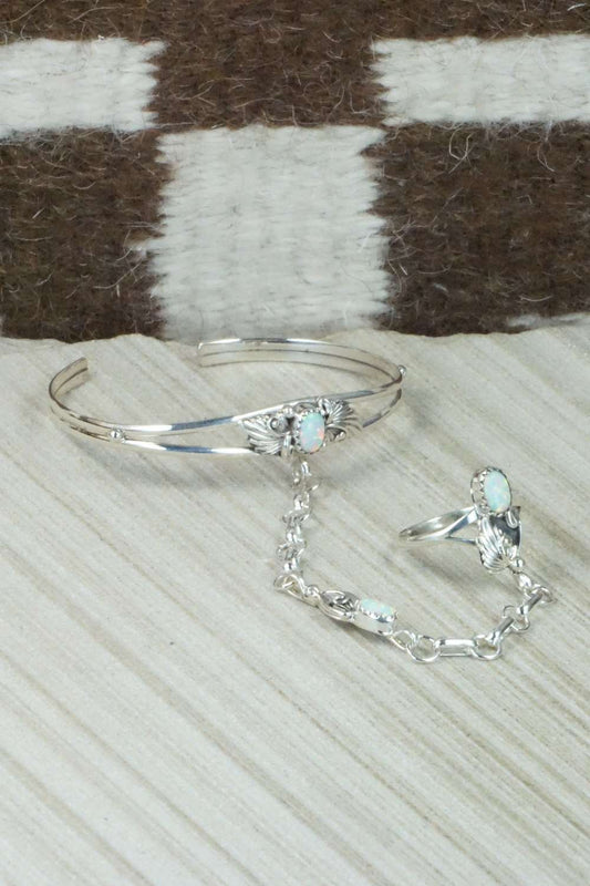 Opal & Sterling Silver Princess Bracelet & Ring - Size 8.75