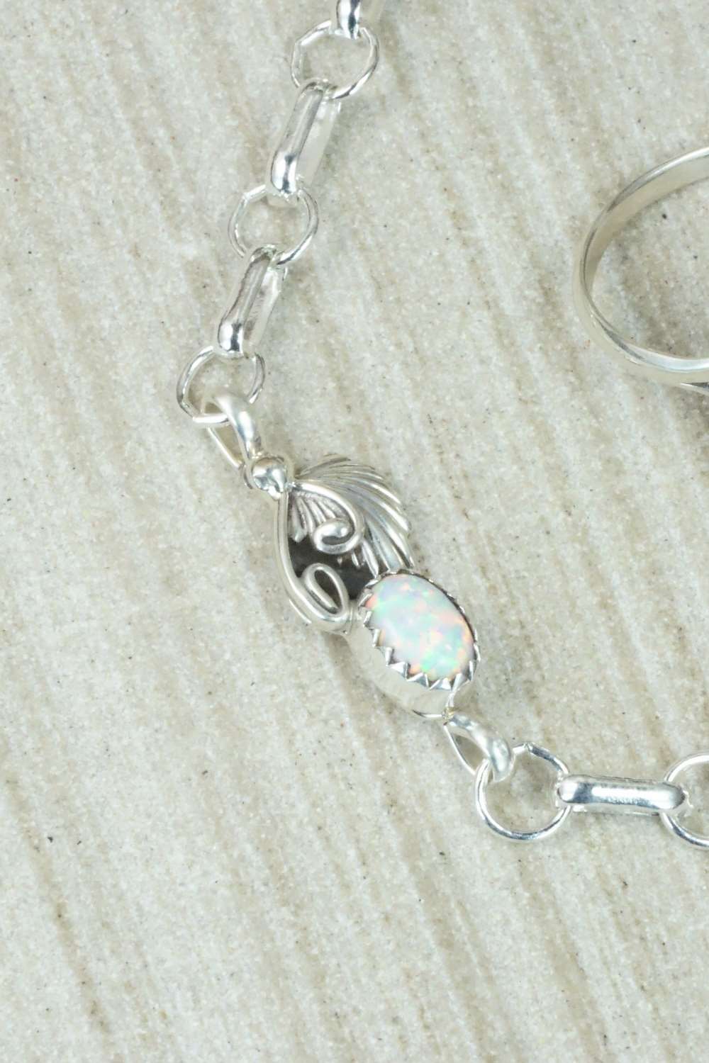 Opal & Sterling Silver Princess Bracelet & Ring - Size 8.75