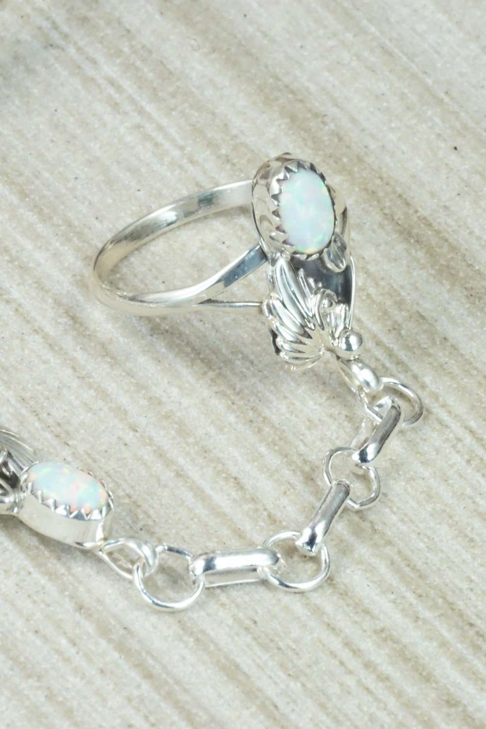 Opal & Sterling Silver Princess Bracelet & Ring - Size 8.75