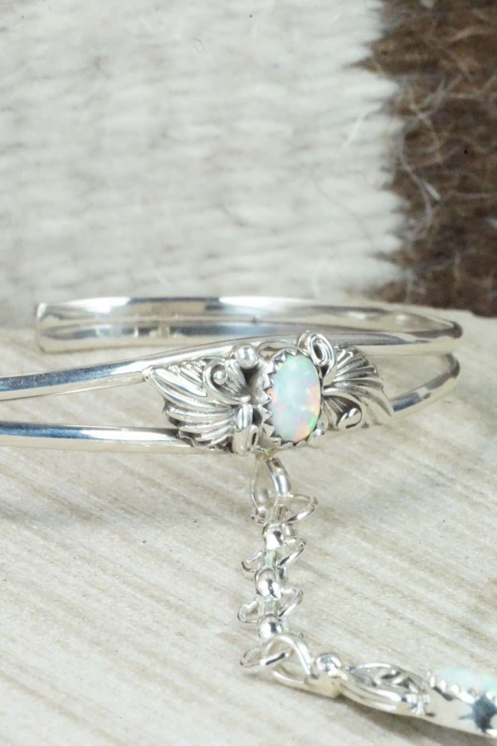 Opal & Sterling Silver Princess Bracelet & Ring - Size 8.75