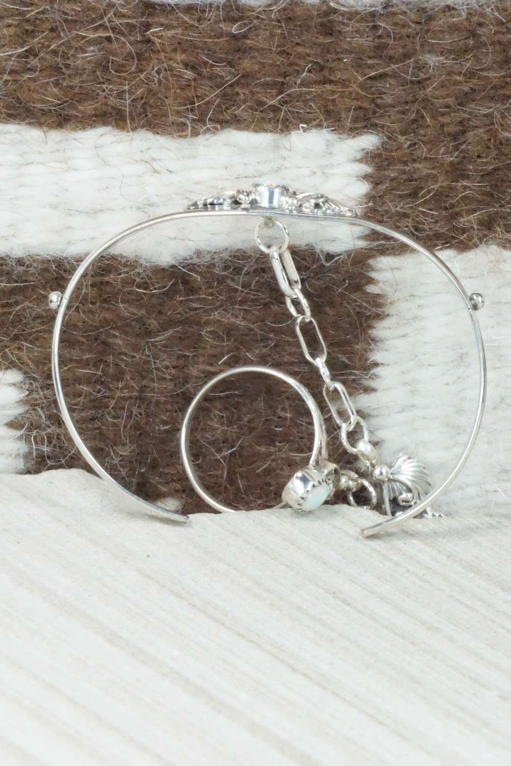 Opal & Sterling Silver Princess Bracelet & Ring - Size 8.75