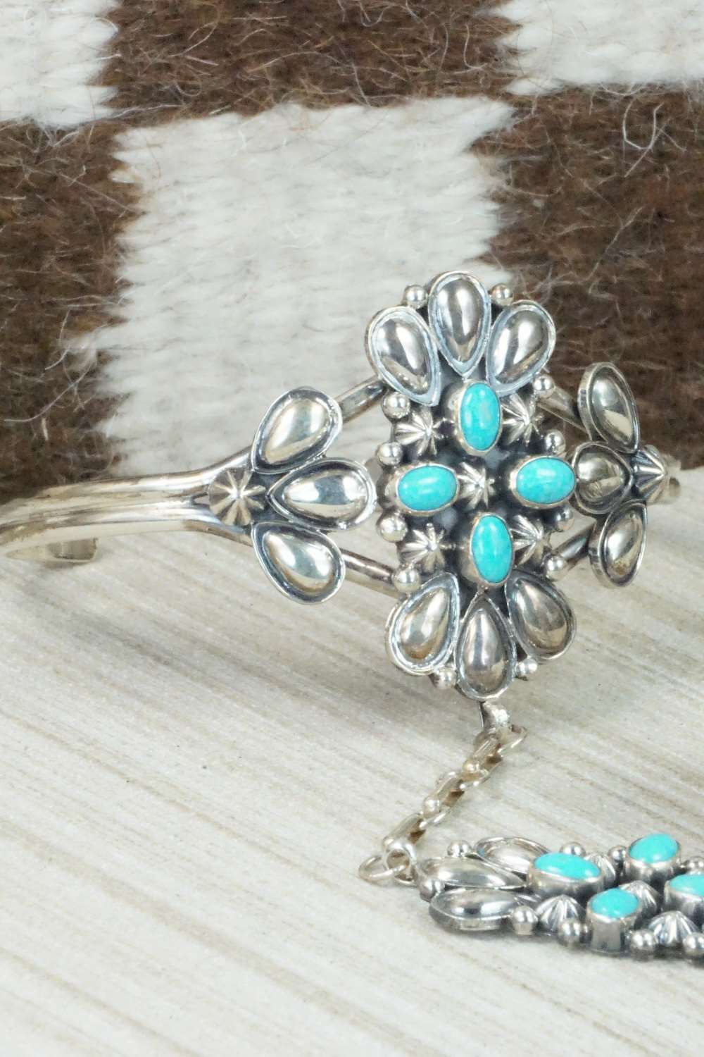 Turquoise & Sterling Silver Princess Bracelet & Ring - Size 8