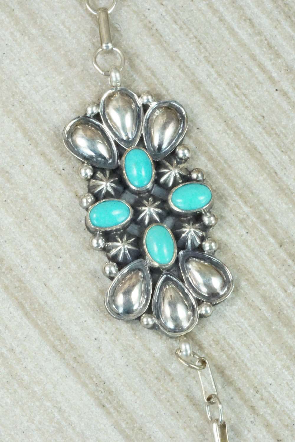 Turquoise & Sterling Silver Princess Bracelet & Ring - Size 8