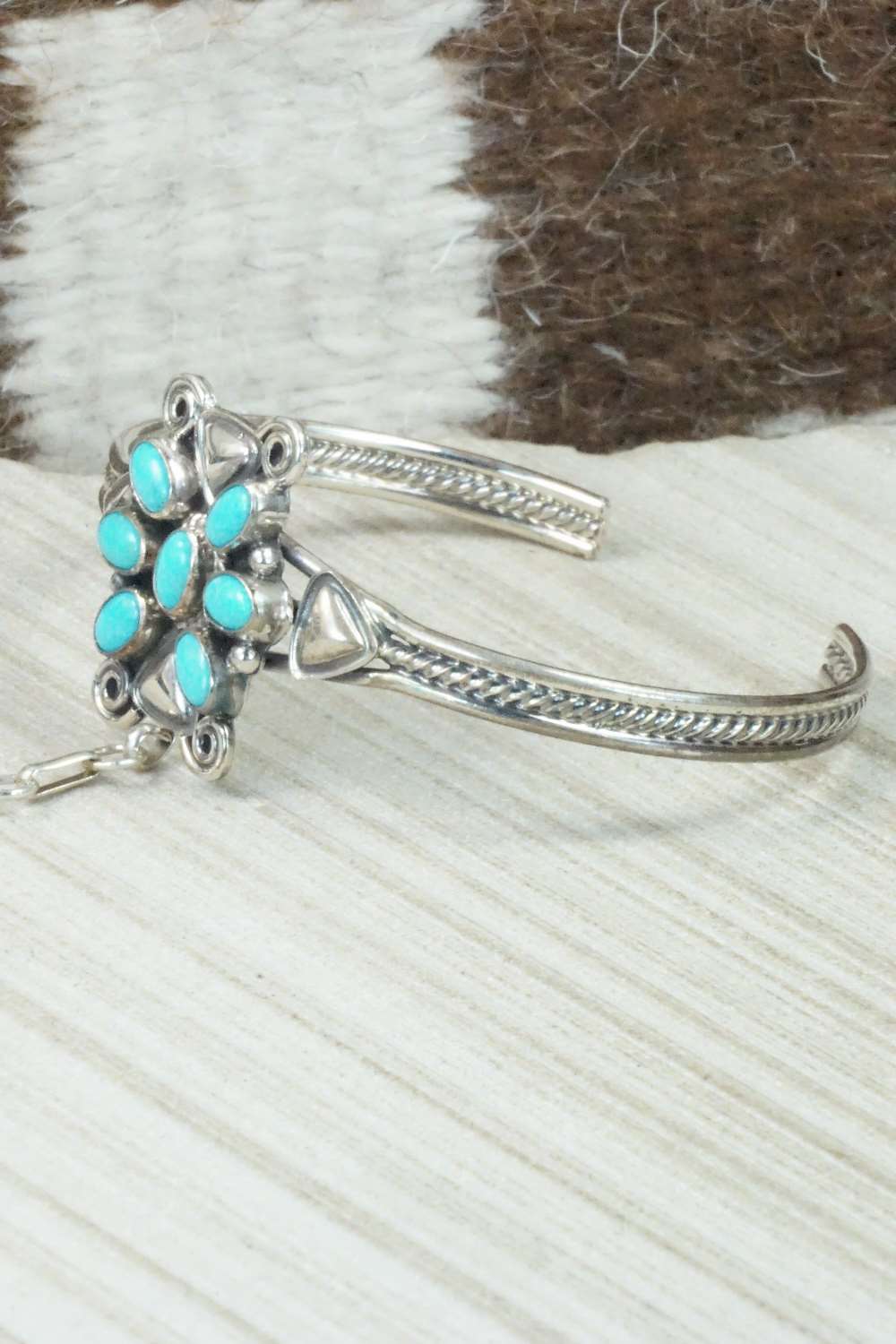 Turquoise & Sterling Silver Princess Bracelet & Ring - Size 8