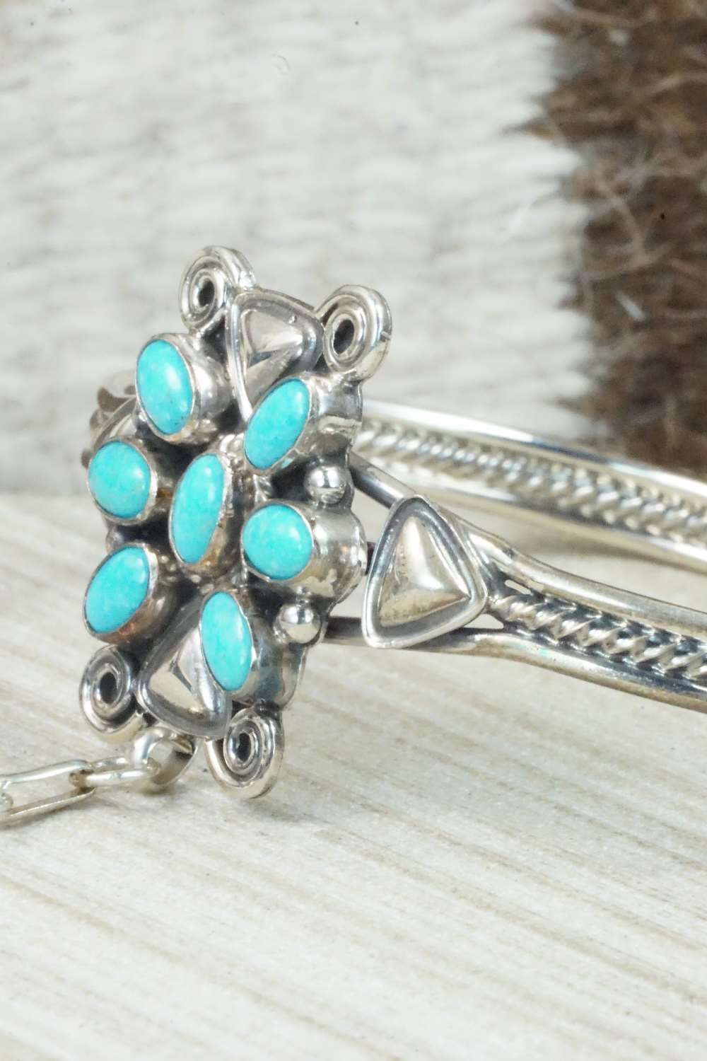 Turquoise & Sterling Silver Princess Bracelet & Ring - Size 8