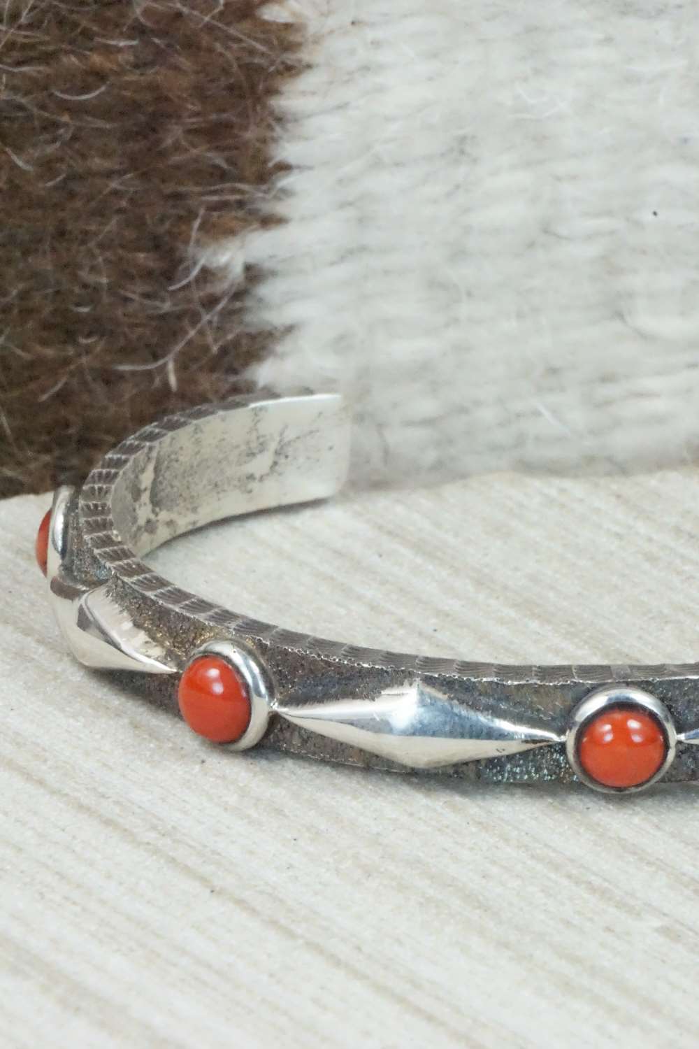 Coral & Sterling Silver Bracelet - Ernest Rangel