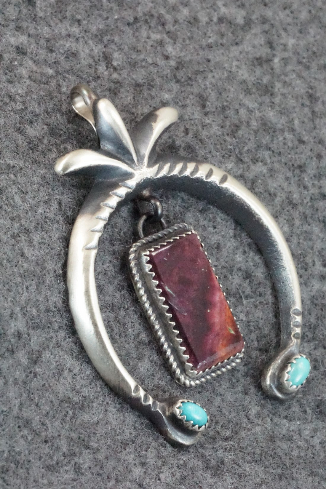 Spiny Oyster, Turquoise and Sterling Silver Pendant - Martha Cayatineto