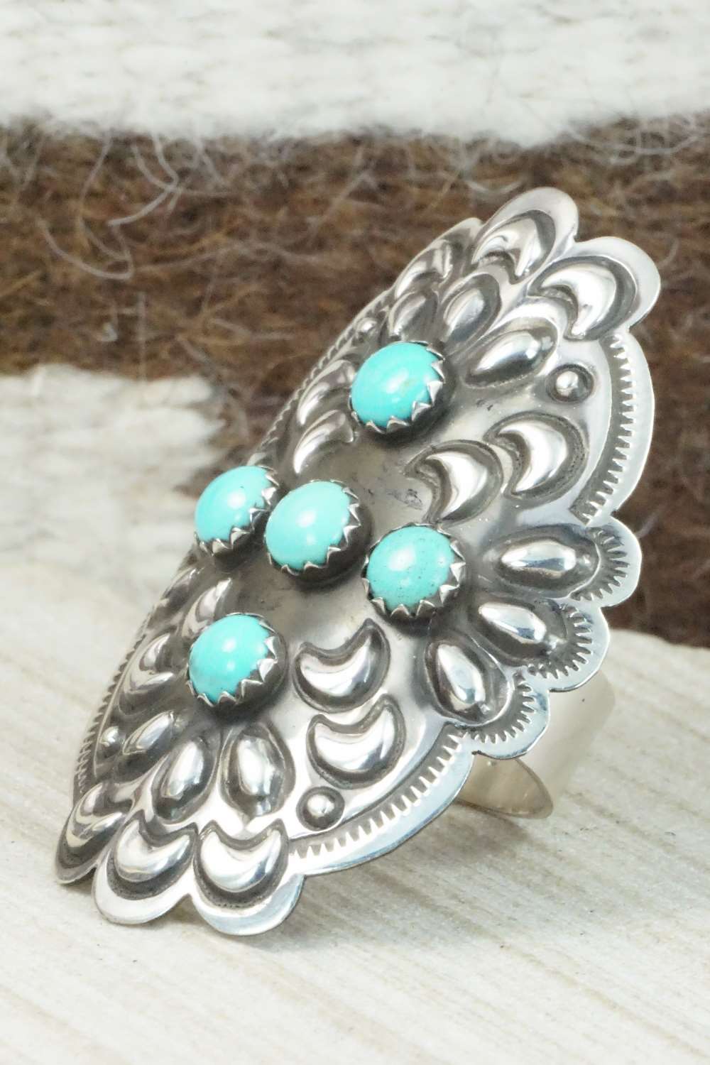 Turquoise & Sterling Silver Ring - Leander Tahe - Size 11