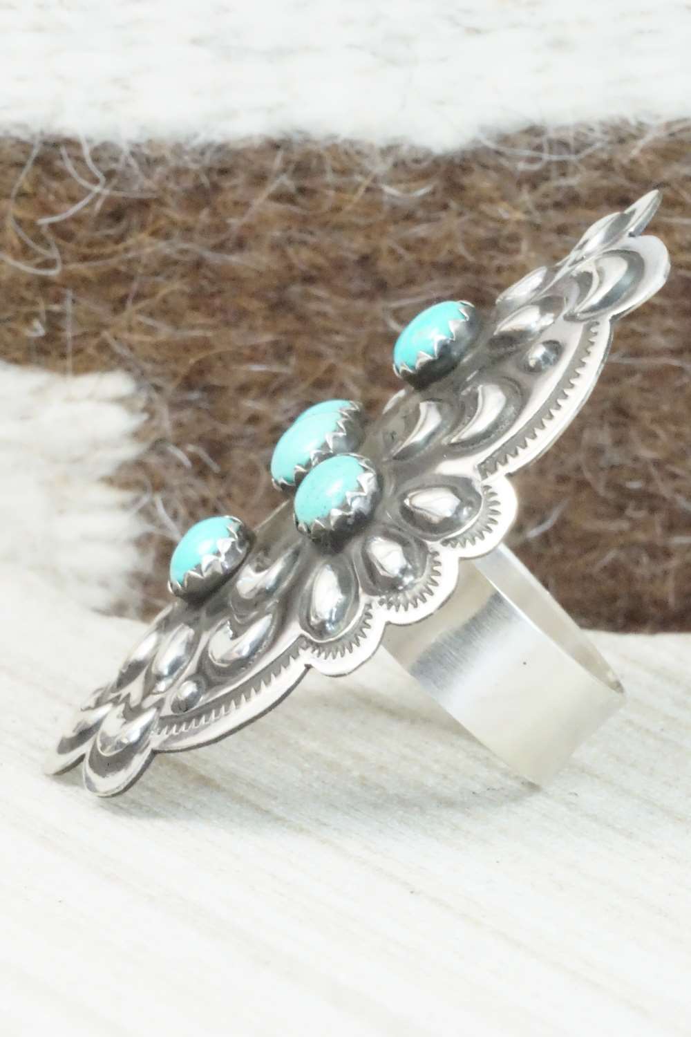 Turquoise & Sterling Silver Ring - Leander Tahe - Size 11