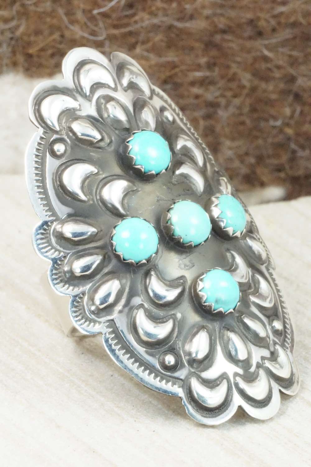 Turquoise & Sterling Silver Ring - Leander Tahe - Size 11