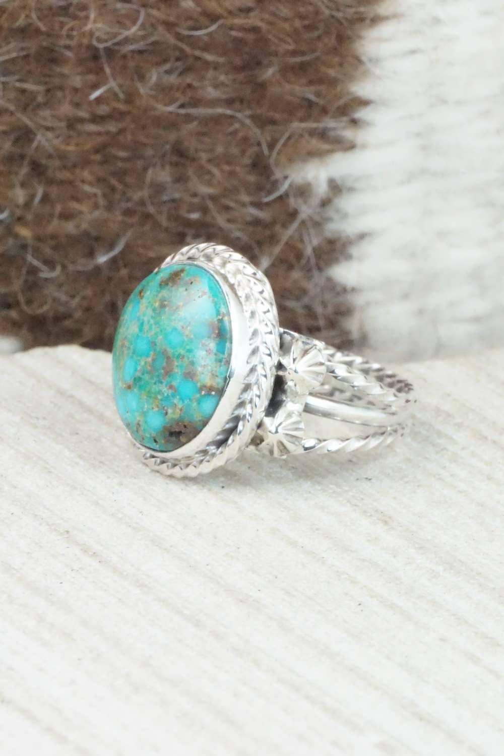 Turquoise & Sterling Silver Ring - Samuel Yellowhair - Size 6.75