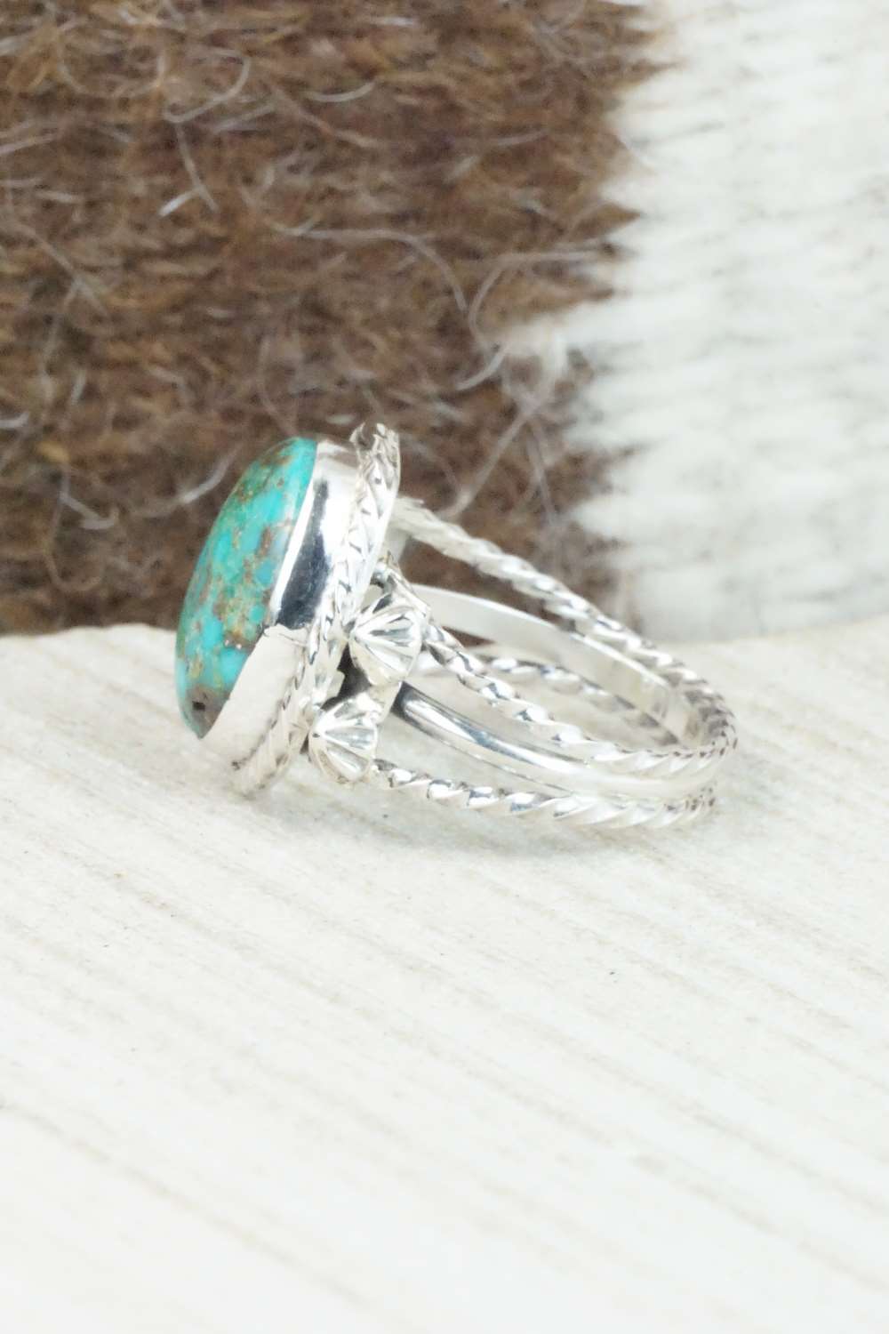 Turquoise & Sterling Silver Ring - Samuel Yellowhair - Size 6.75