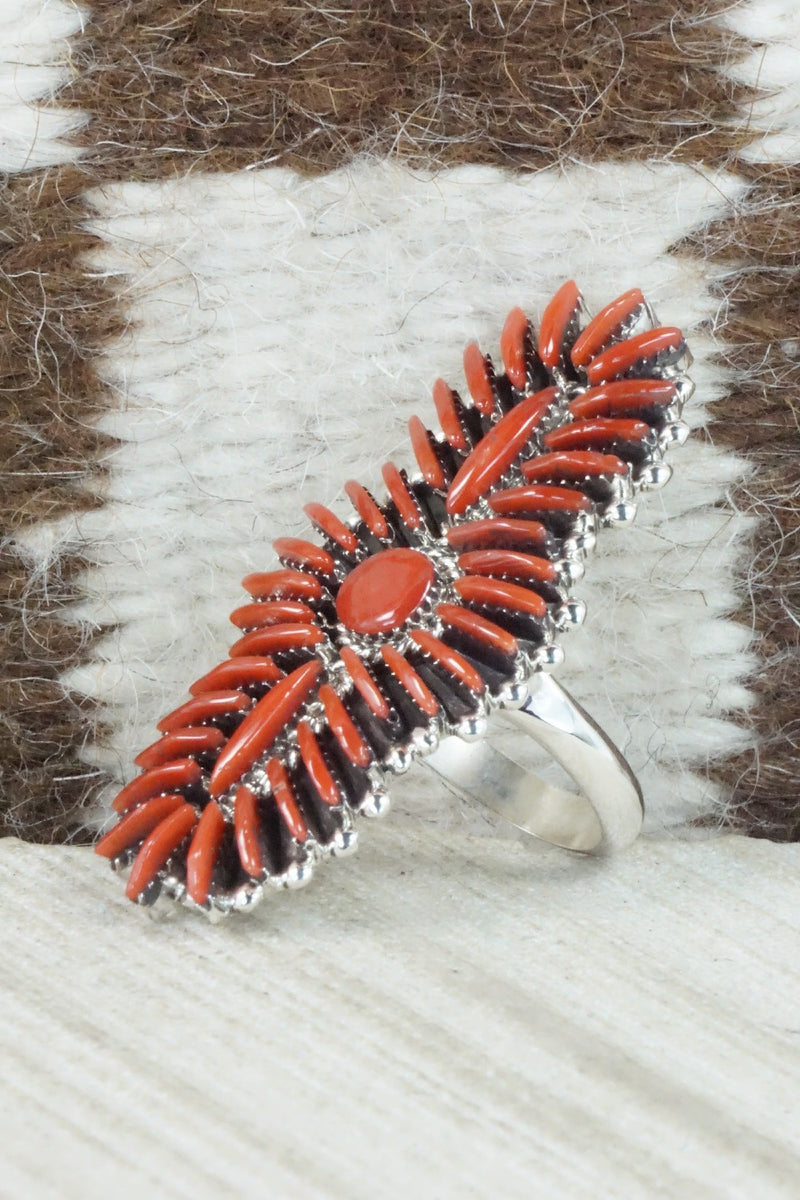 Coral & Sterling Silver Ring - Edmund Cooeyate - Size 7.75