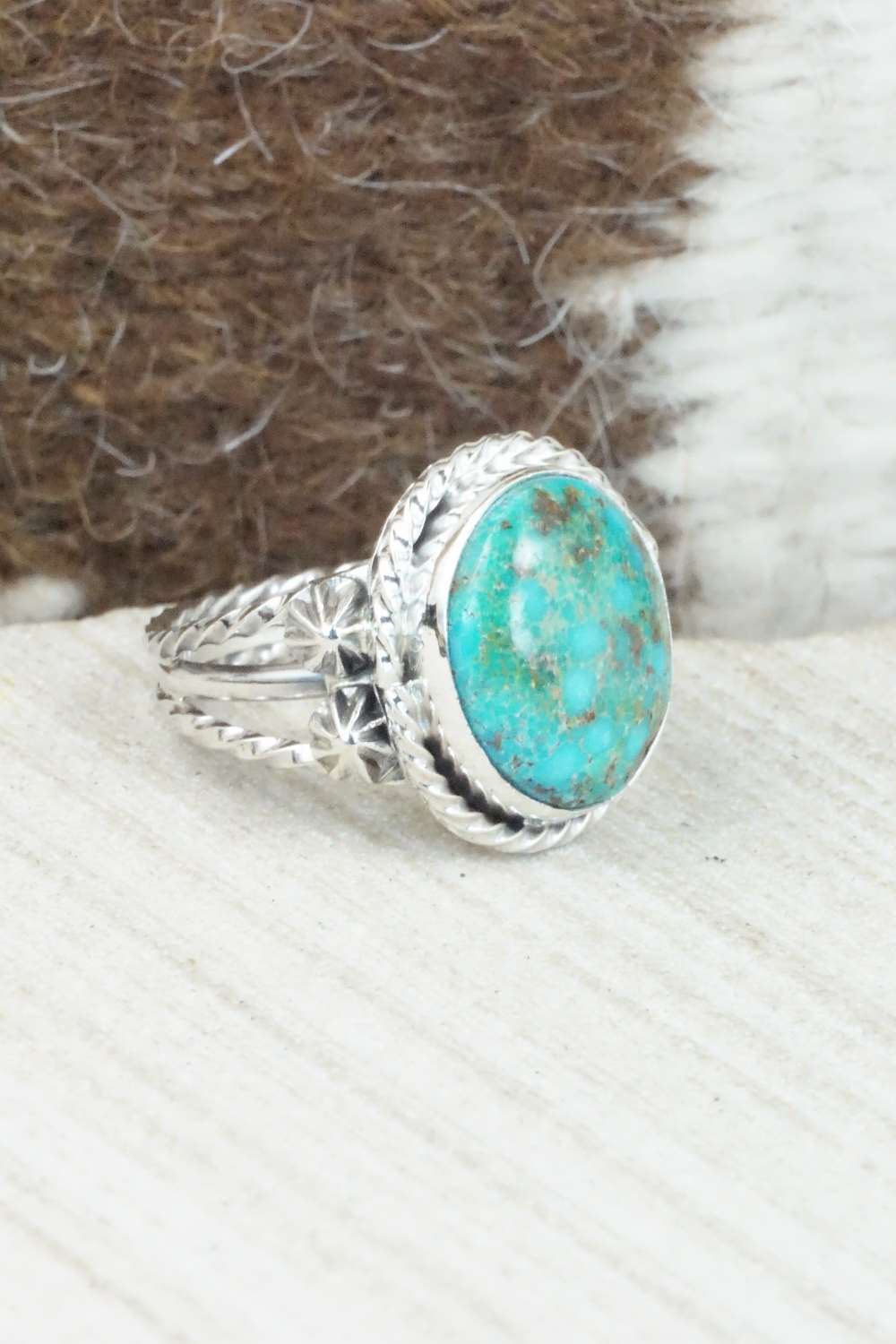Turquoise & Sterling Silver Ring - Samuel Yellowhair - Size 6.75