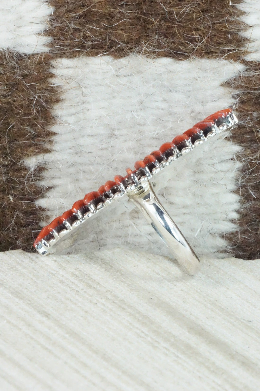 Coral & Sterling Silver Ring - Edmund Cooeyate - Size 7.75