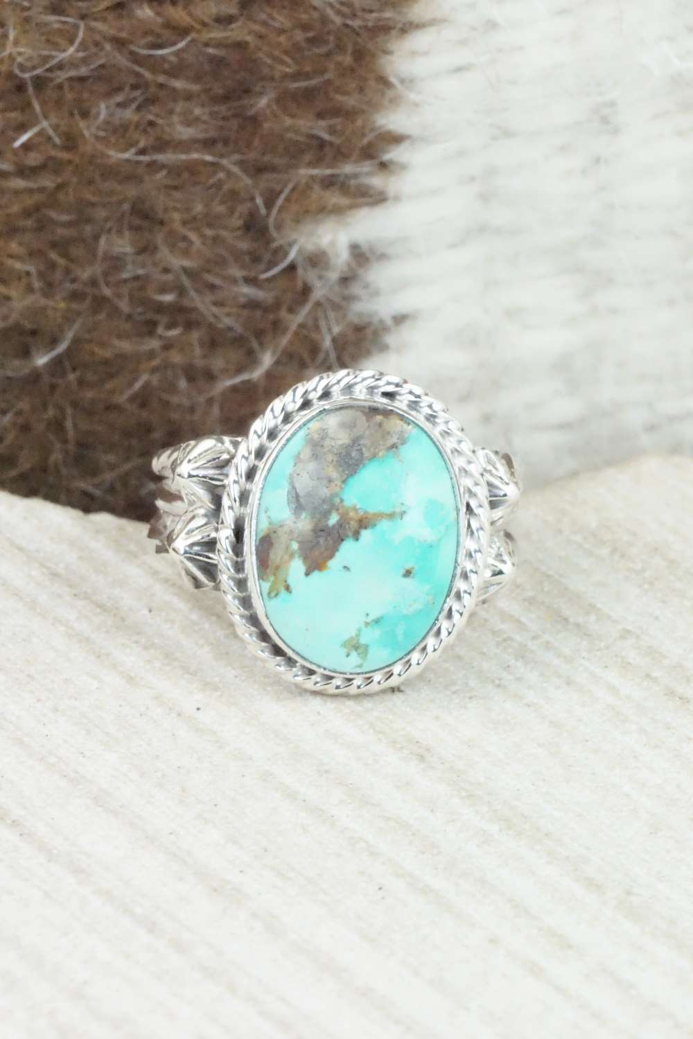 Turquoise & Sterling Silver Ring - Samuel Yellowhair - Size 7.5