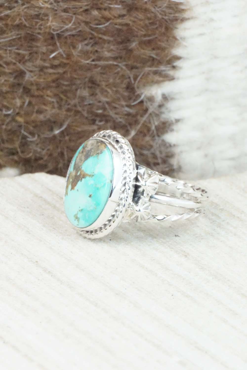 Turquoise & Sterling Silver Ring - Samuel Yellowhair - Size 7.5