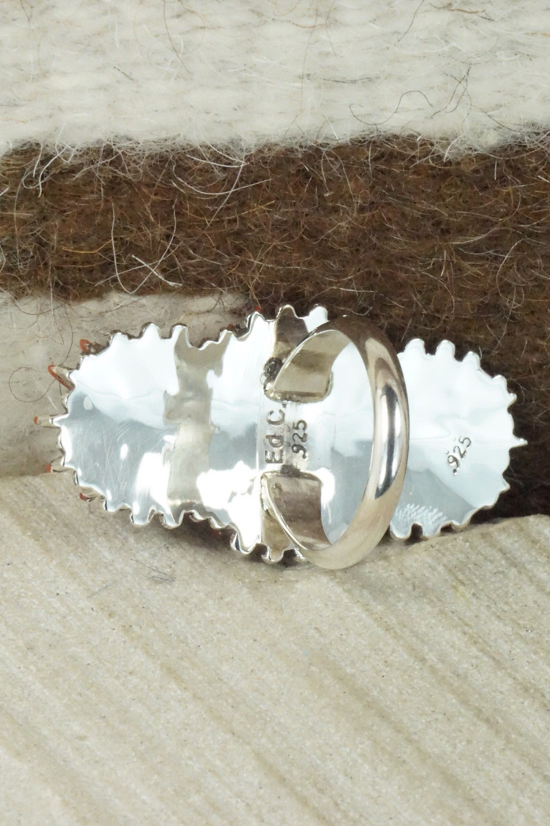 Coral & Sterling Silver Ring - Edmund Cooeyate - Size 7.75