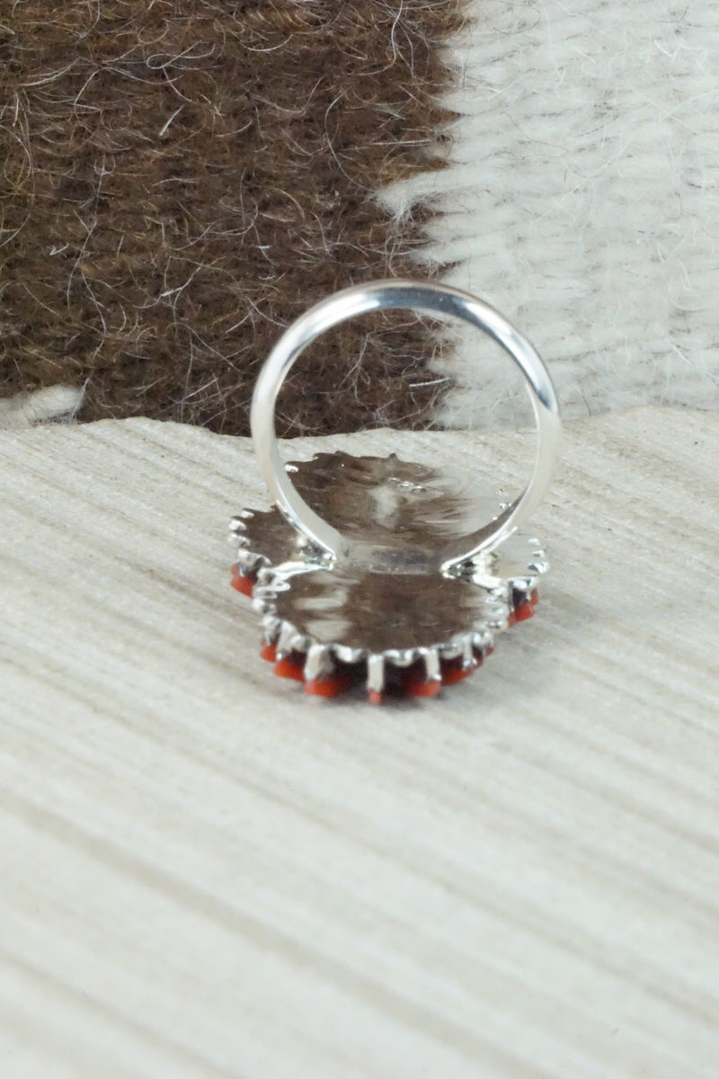 Coral & Sterling Silver Ring - Edmund Cooeyate - Size 7.75