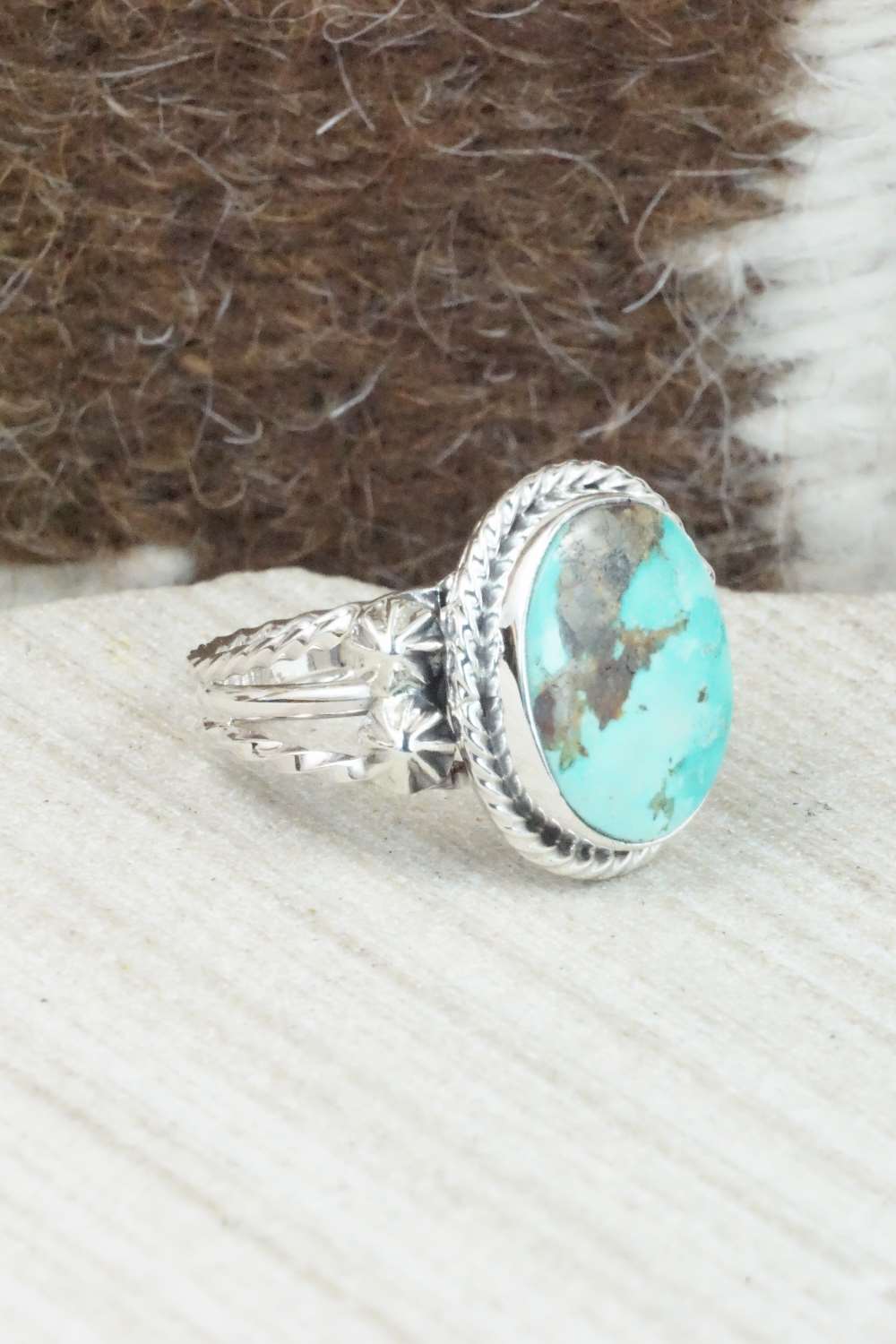 Turquoise & Sterling Silver Ring - Samuel Yellowhair - Size 7.5