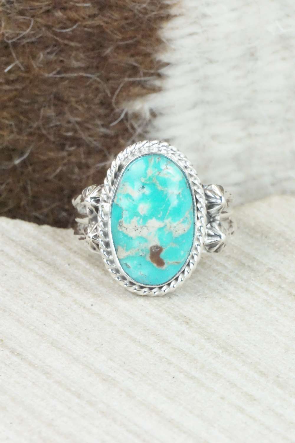 Turquoise & Sterling Silver Ring - Samuel Yellowhair - Size 8.5