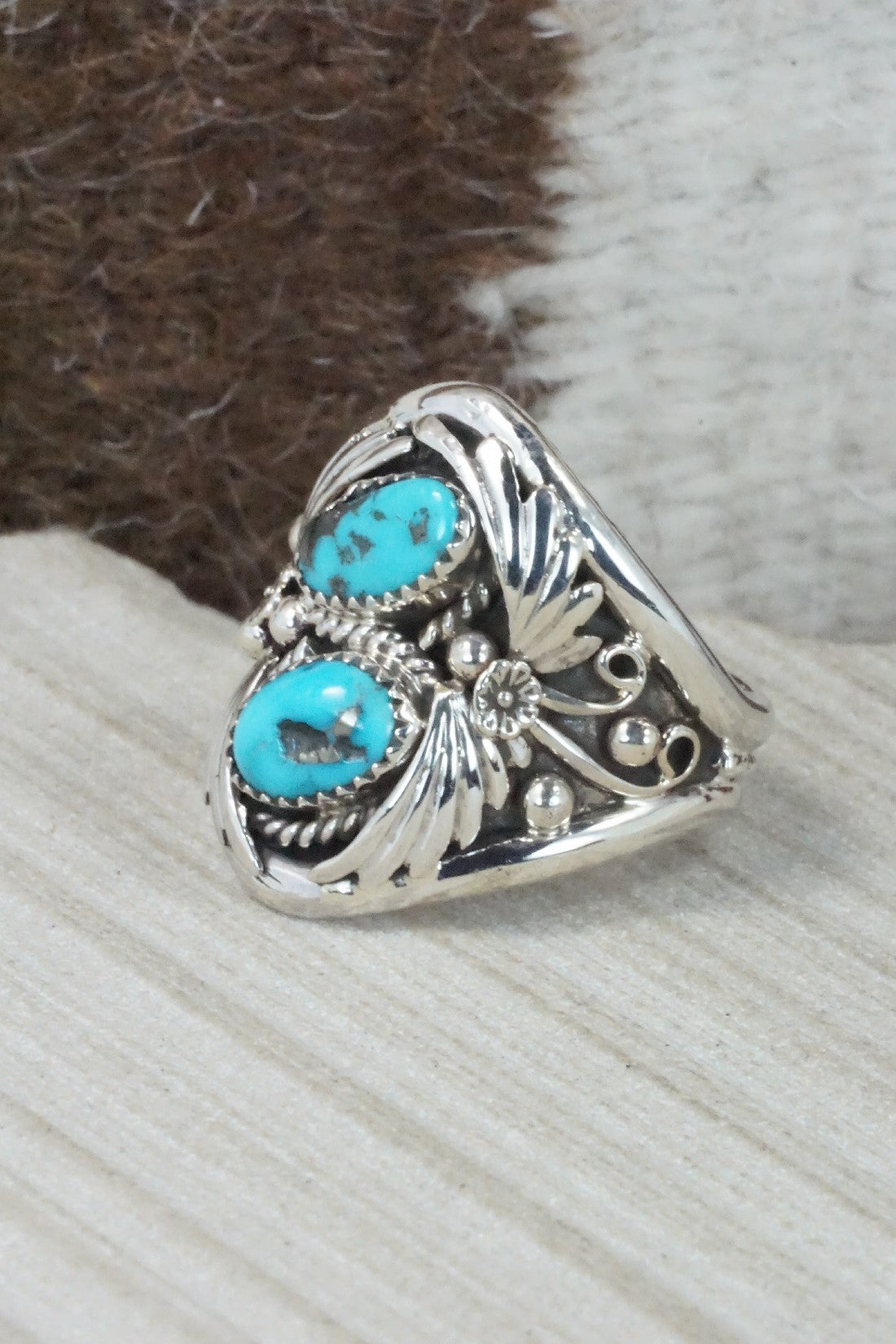 Turquoise & Sterling Silver Ring - Calvin Belin - Size 14.75