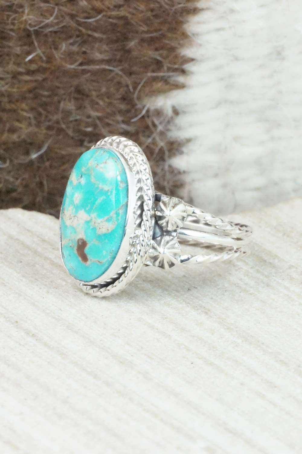 Turquoise & Sterling Silver Ring - Samuel Yellowhair - Size 8.5