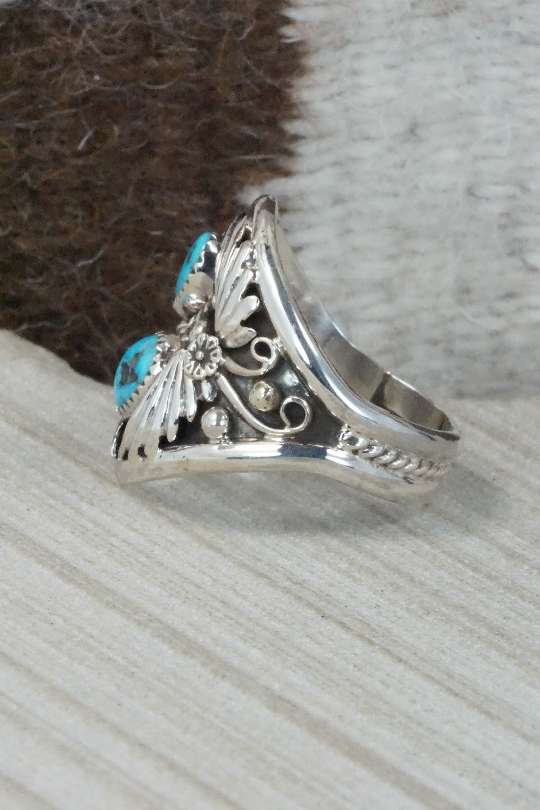 Turquoise & Sterling Silver Ring - Calvin Belin - Size 14.75