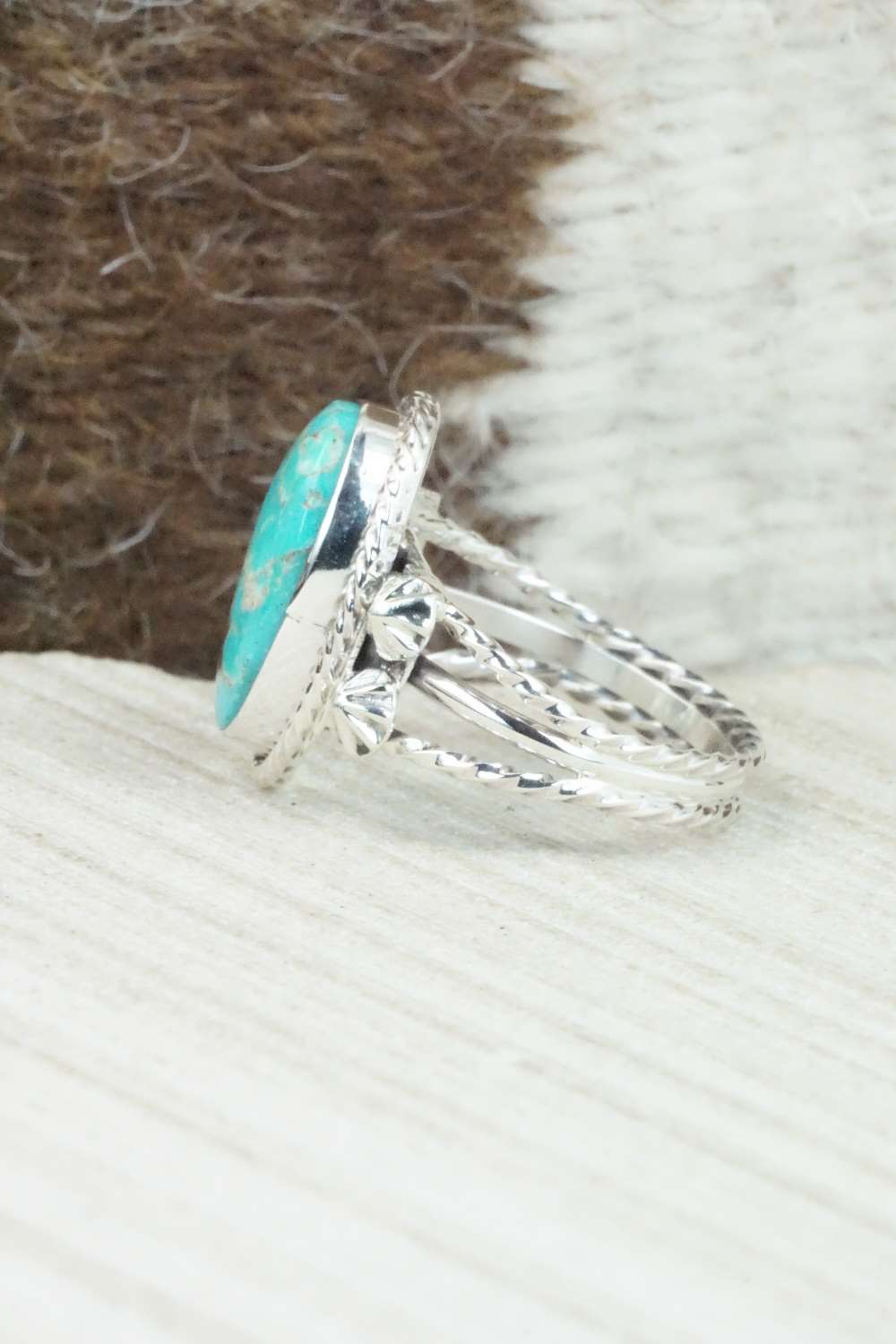 Turquoise & Sterling Silver Ring - Samuel Yellowhair - Size 8.5