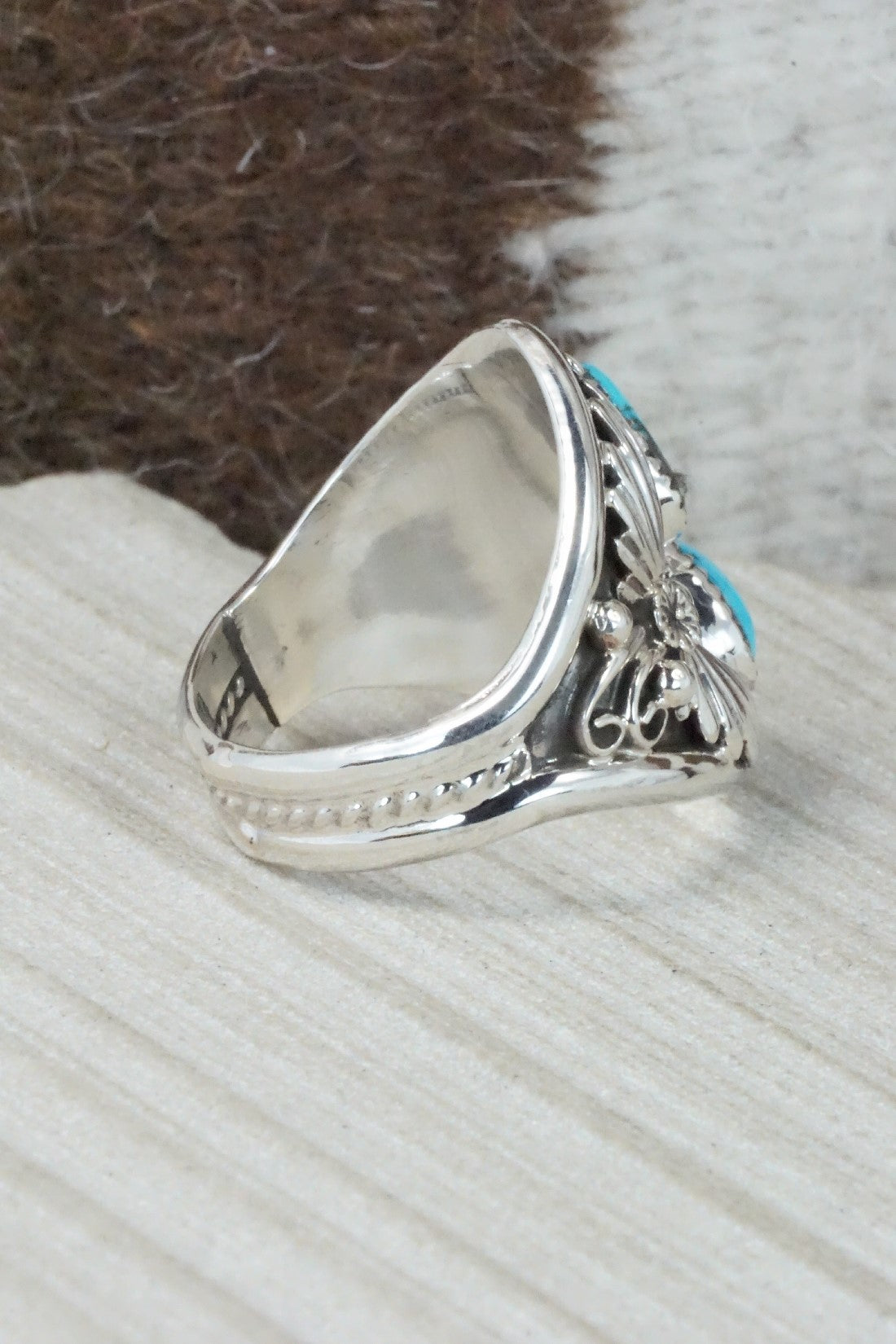 Turquoise & Sterling Silver Ring - Calvin Belin - Size 14.75