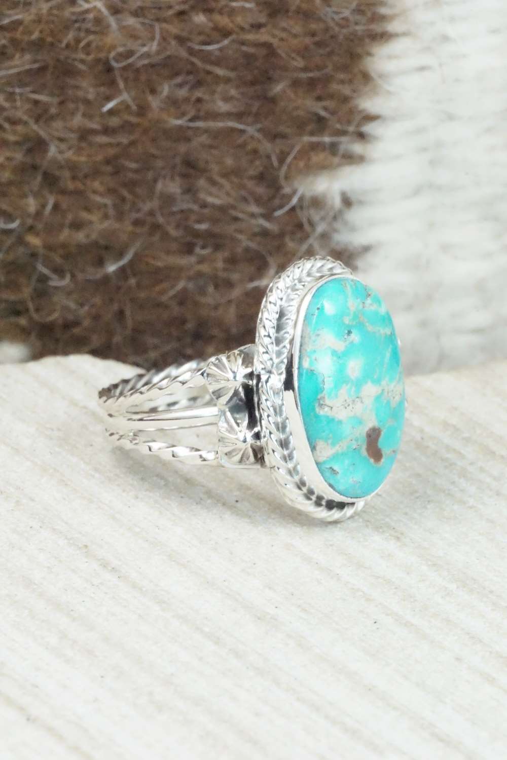Turquoise & Sterling Silver Ring - Samuel Yellowhair - Size 8.5