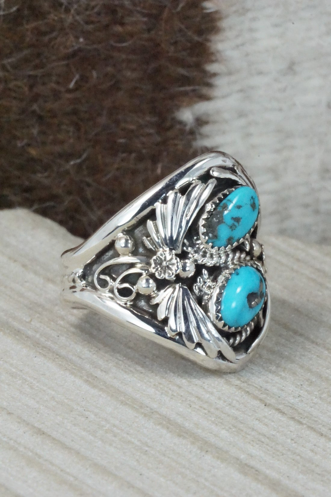 Turquoise & Sterling Silver Ring - Calvin Belin - Size 14.75