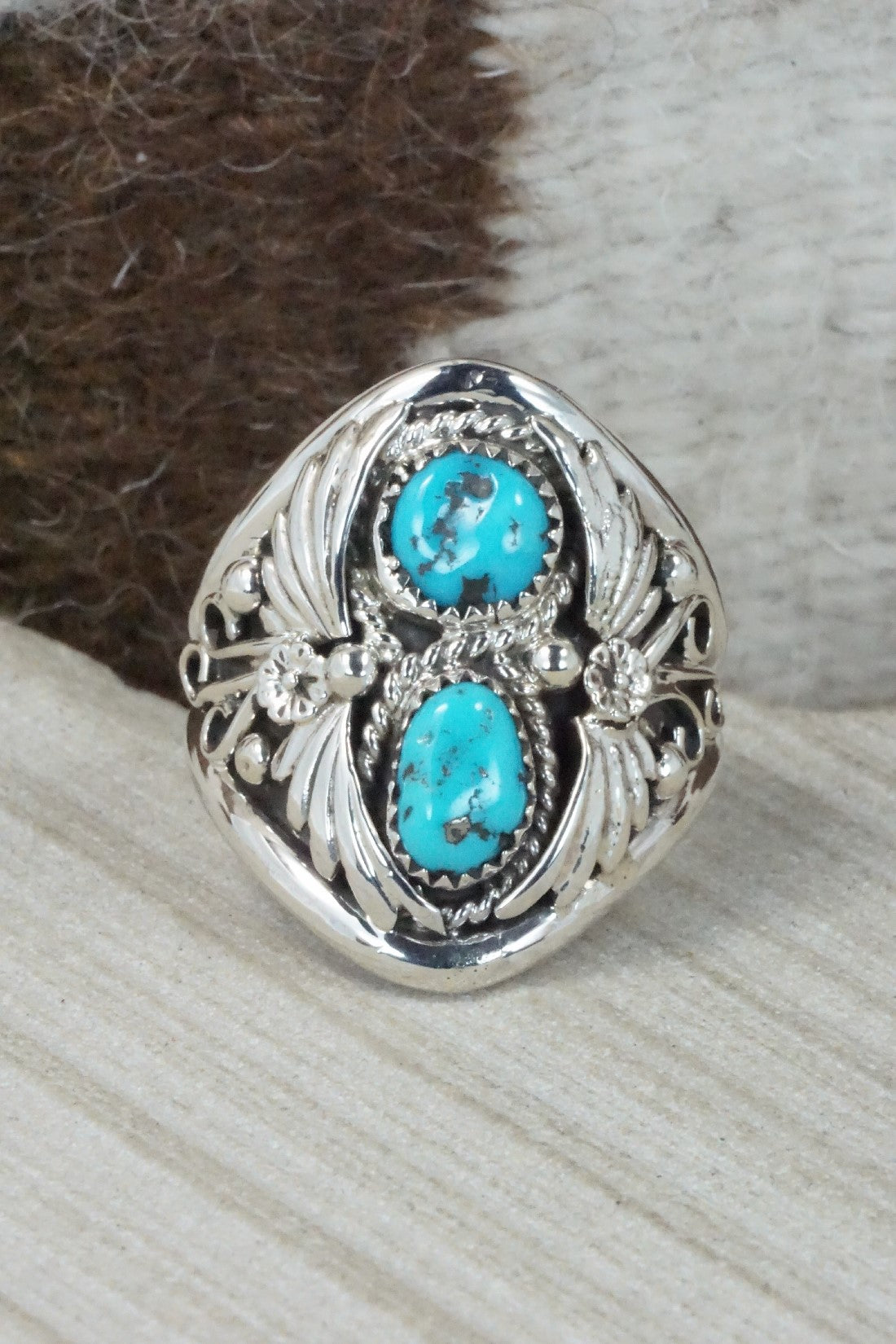 Turquoise & Sterling Silver Ring - Calvin Belin - Size 14