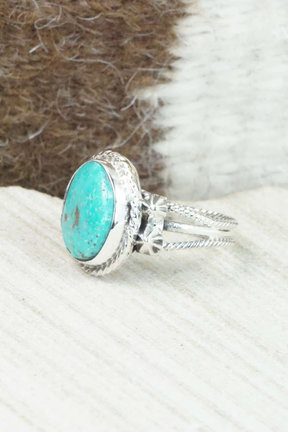 Turquoise & Sterling Silver Ring - Samuel Yellowhair - Size 8.25