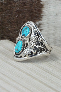 Turquoise & Sterling Silver Ring - Calvin Belin - Size 14