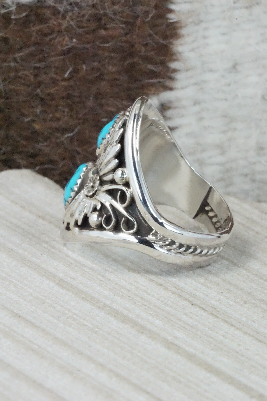 Turquoise & Sterling Silver Ring - Calvin Belin - Size 14