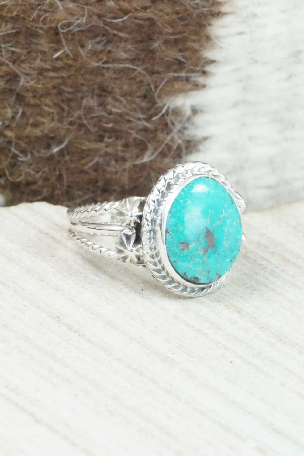 Turquoise & Sterling Silver Ring - Samuel Yellowhair - Size 8.25