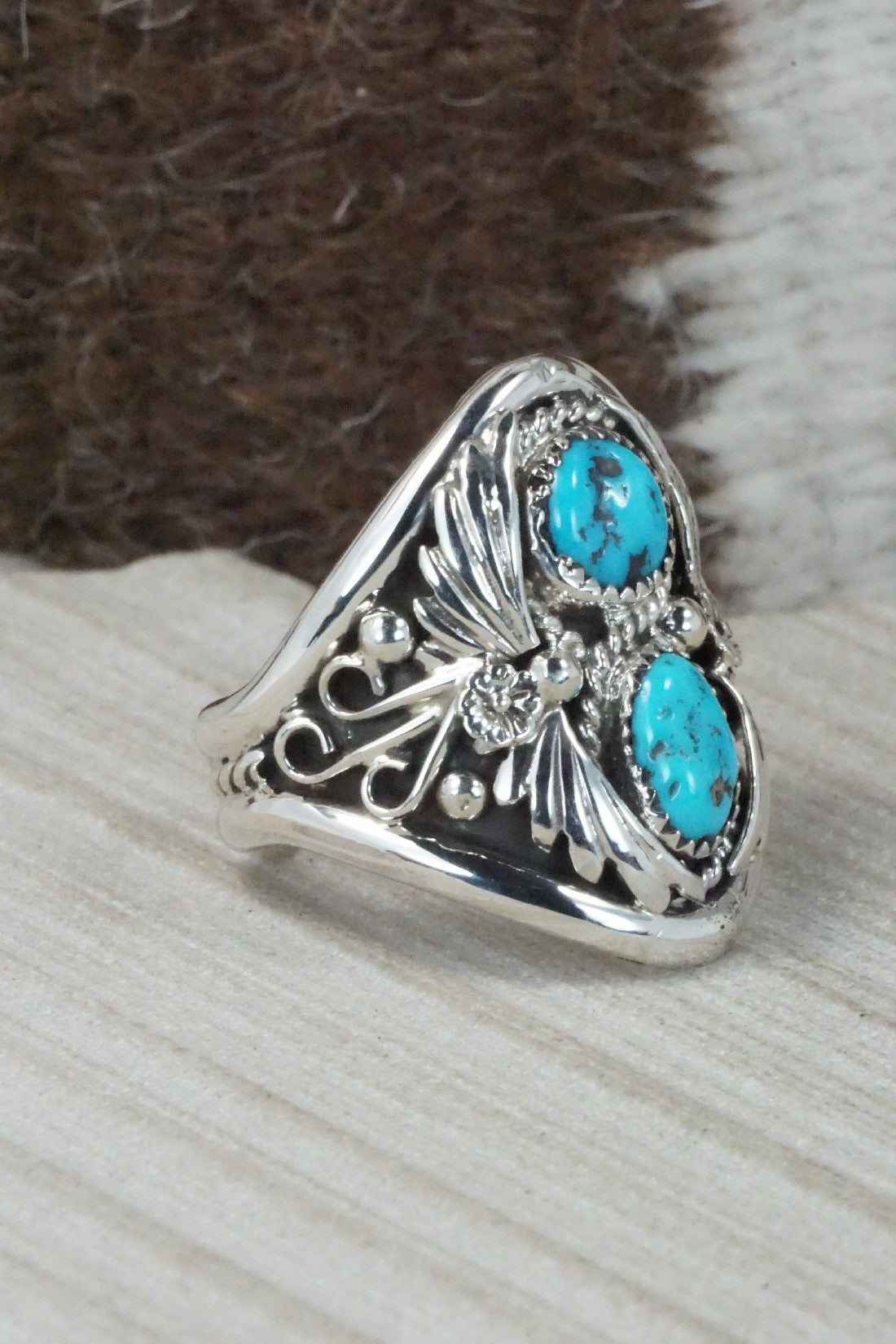 Turquoise & Sterling Silver Ring - Calvin Belin - Size 14