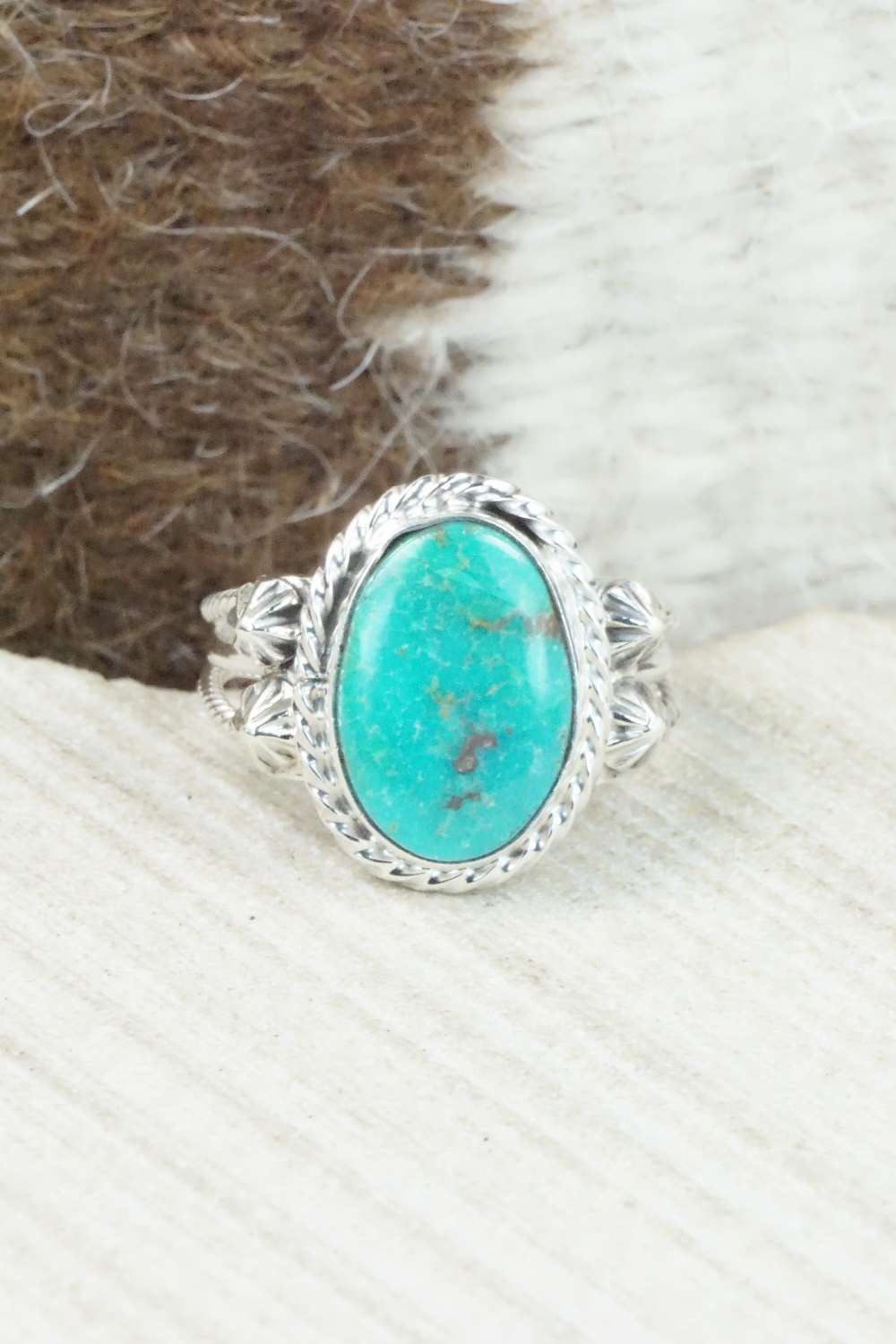 Turquoise & Sterling Silver Ring - Samuel Yellowhair - Size 8.5