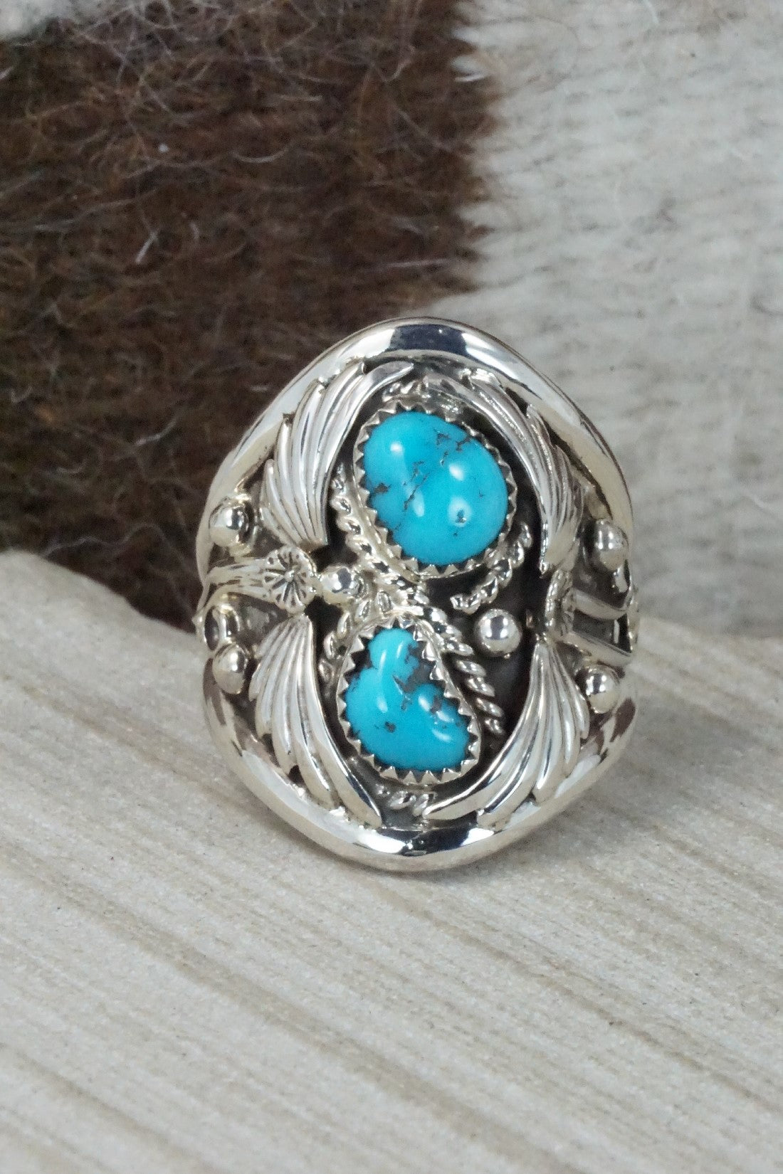 Turquoise & Sterling Silver Ring - Calvin Belin - Size 12