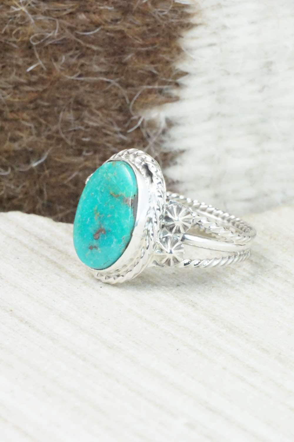 Turquoise & Sterling Silver Ring - Samuel Yellowhair - Size 8.5