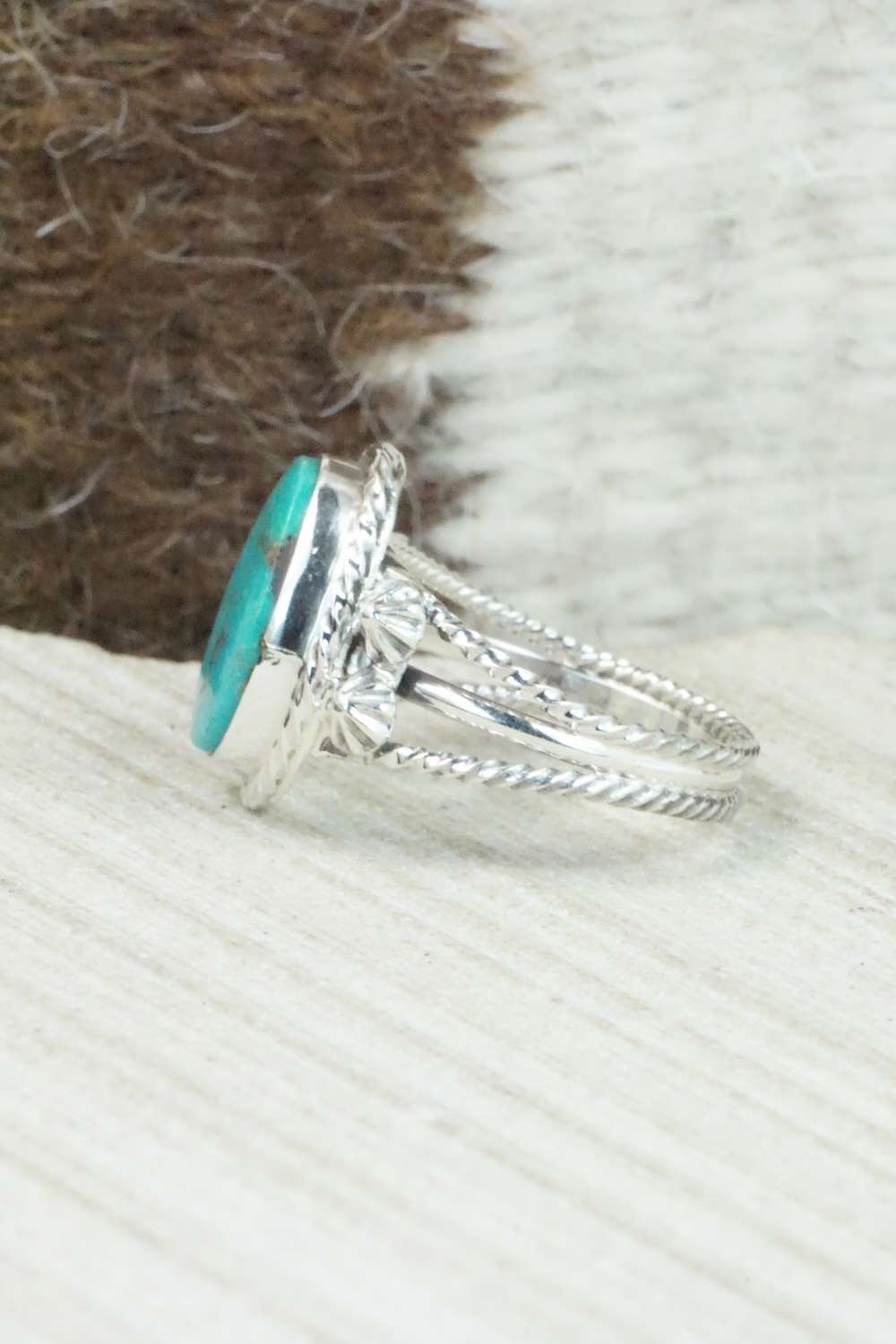 Turquoise & Sterling Silver Ring - Samuel Yellowhair - Size 8.5