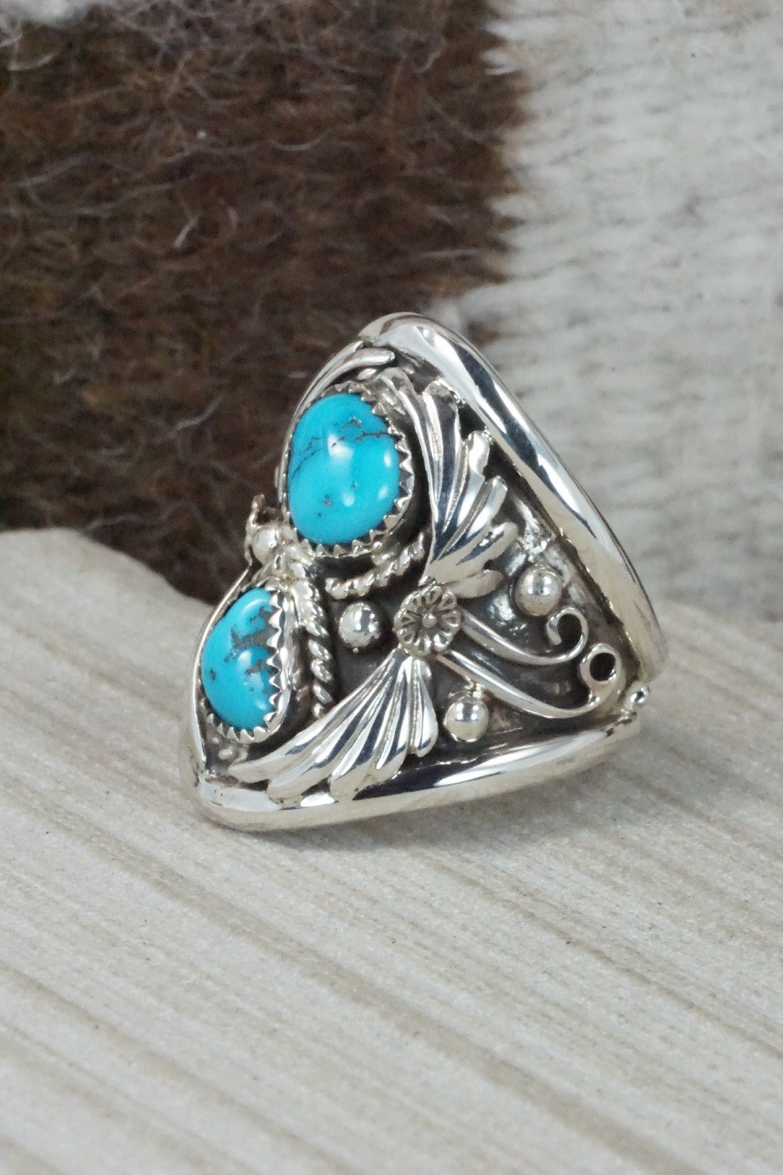 Turquoise & Sterling Silver Ring - Calvin Belin - Size 12