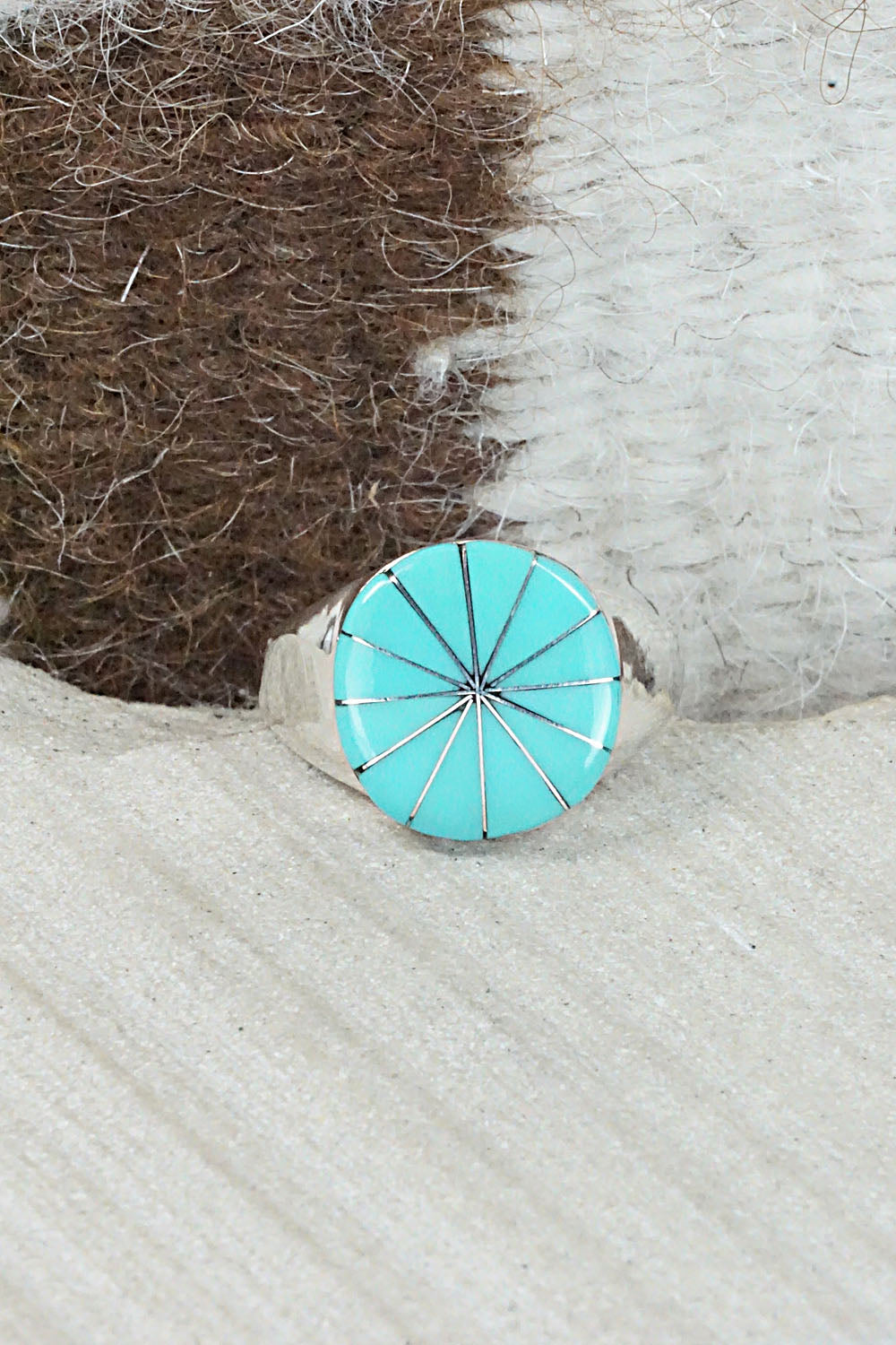 Turquoise & Sterling Silver Ring - Johnson Laweka - Size 9.5