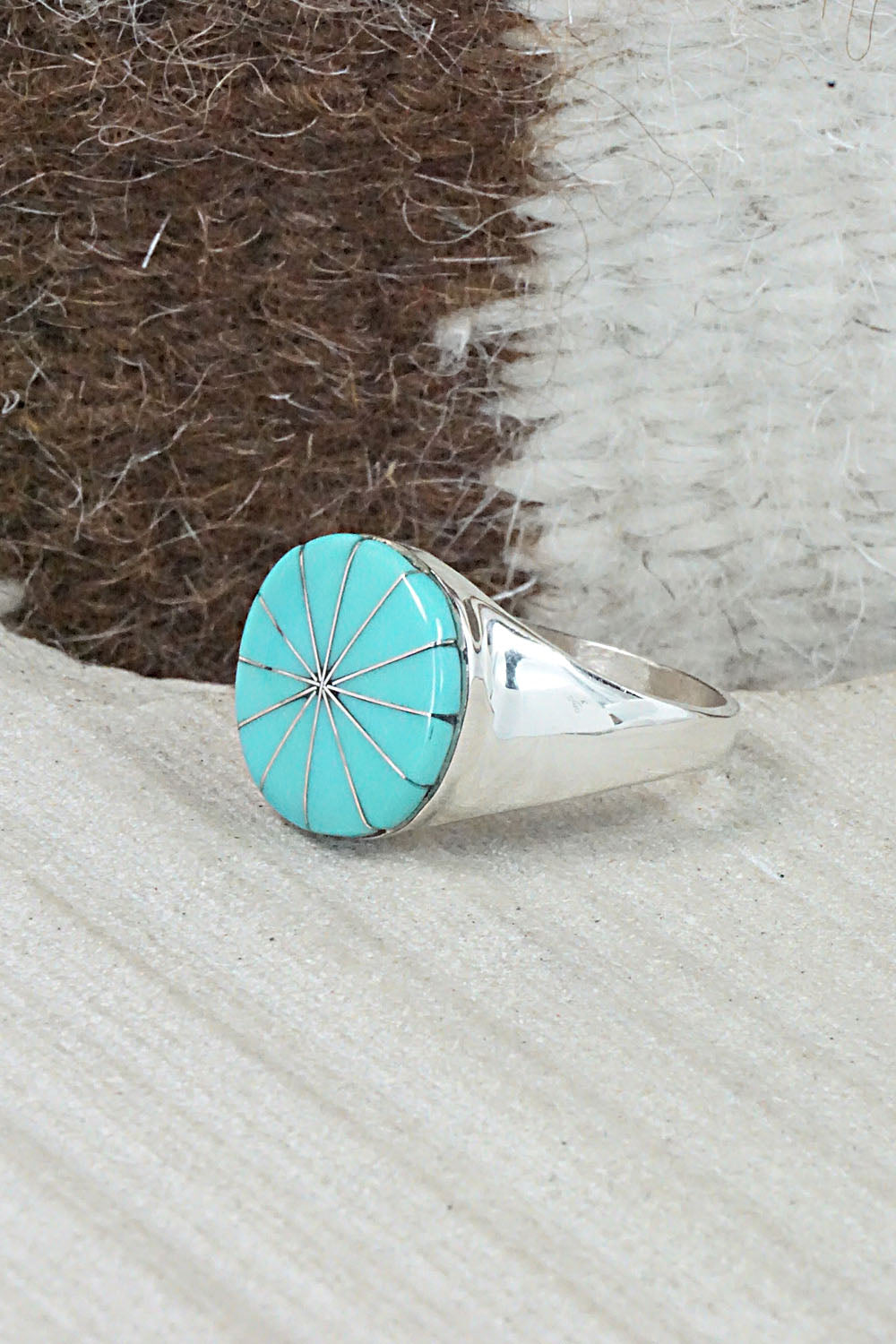 Turquoise & Sterling Silver Ring - Johnson Laweka - Size 9.5