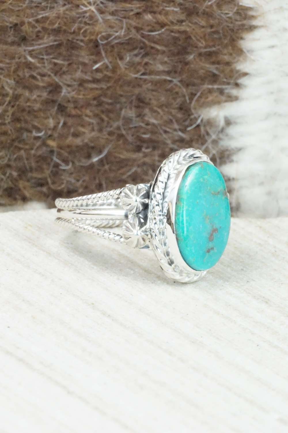 Turquoise & Sterling Silver Ring - Samuel Yellowhair - Size 8.5