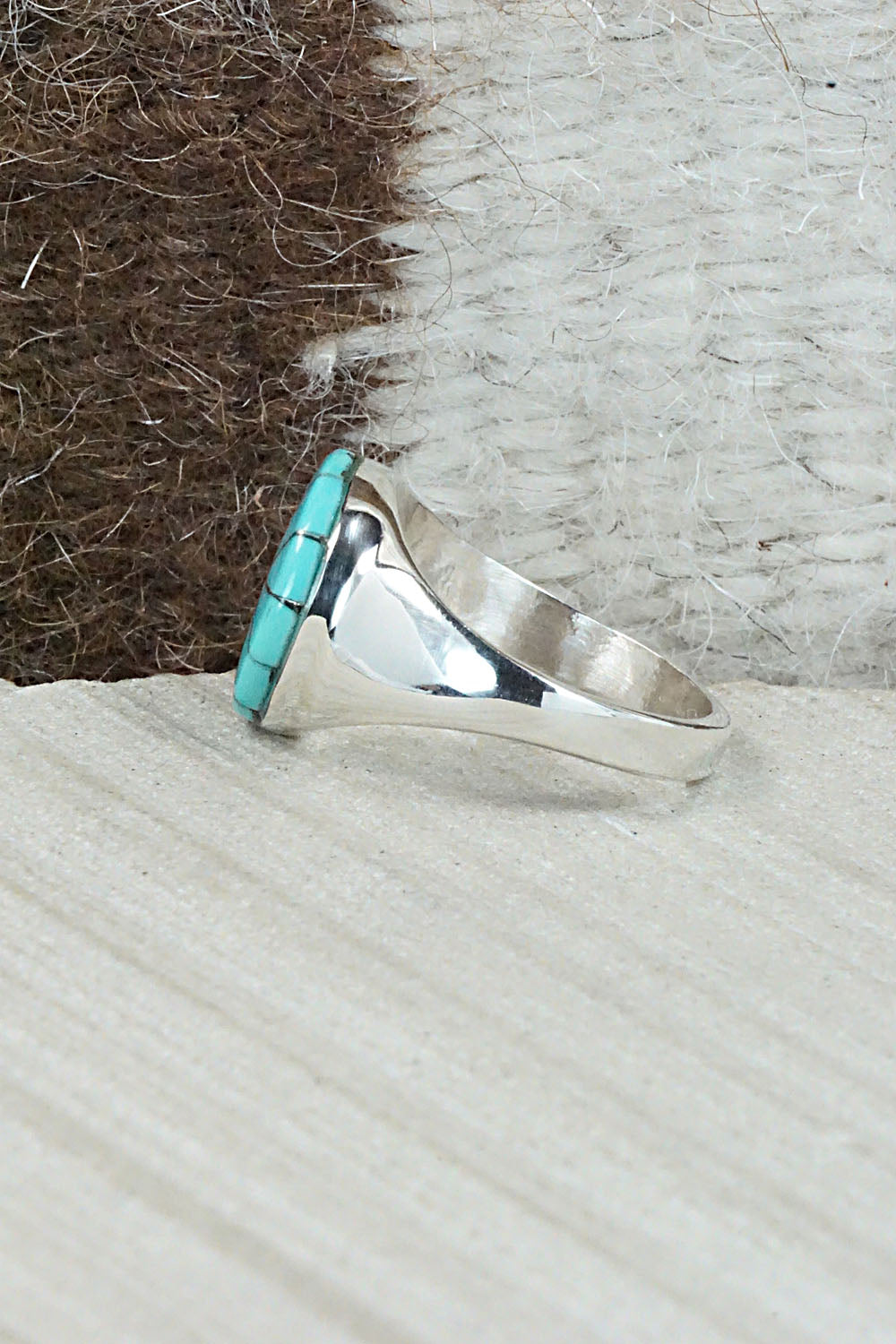 Turquoise & Sterling Silver Ring - Johnson Laweka - Size 9.5