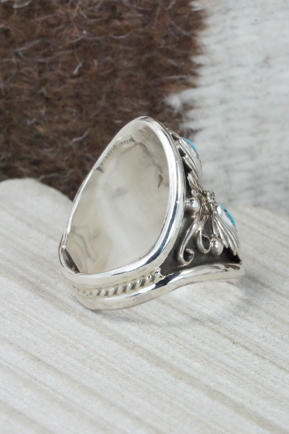 Turquoise & Sterling Silver Ring - Calvin Belin - Size 12